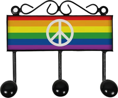 Produktbild von Regenbogen Friedenszeichen Kleiderhaken Leiste mit 3 Haken - Peace