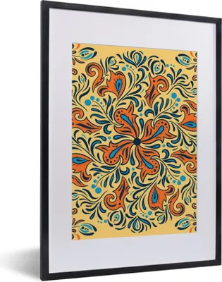 Produktbild von MuchoWow® MuchoWow® Gerahmtes Poster Blume - Blätter - Orange - Blau 30x40 cm - Poster mit zchwarzem Bilderrahmen - Wandposter Schlafzimmer