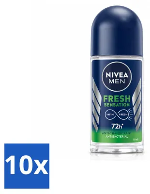 Imagen del producto de 10 unidades de desodorante en roll-on NIVEA MEN Fresh Sensation, 50 ml cada uno. Paquete económico