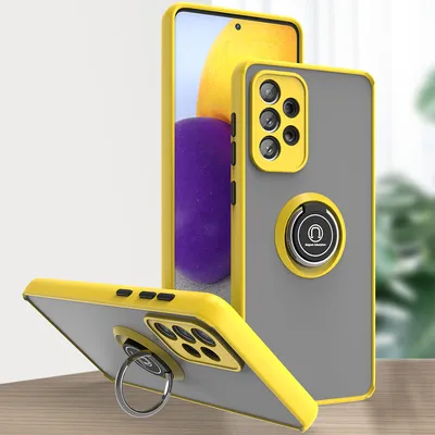 Produktbild von Samsung A73 5G Hülle, Ring Halter Ständer Matte Transluzent TPU Rahmen Stoßfest Schutzhülle für Samsung Galaxy A73 5G Gelb