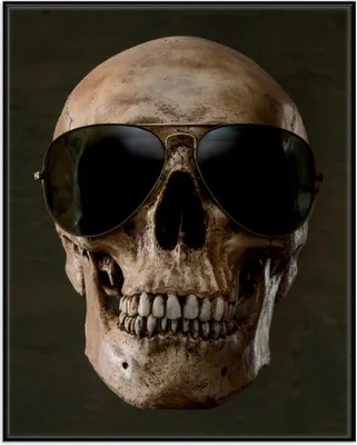 Produktbild von Wallario Wandbild Totenschädel mit cooler Sonnenbrille, Größe: 40,30 x 50,30 cm, Poster mit schwarzem Aluminiumrahmen