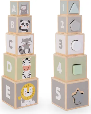 Produktbild von Kinder Stapelwürfel aus Holz – Lernspielzeug mit Zahlen, Buchstaben und Formen