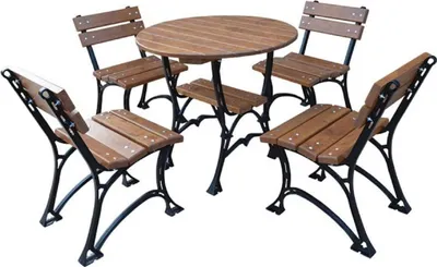 Produktbild von Casa Padrino Jugendstil Gartenmöbel Set Braun / Schwarz - 1 Gartentisch & 4 Gartenstühle - Gastronomie Möbel - Garten Möbel - Terrassen Möbel