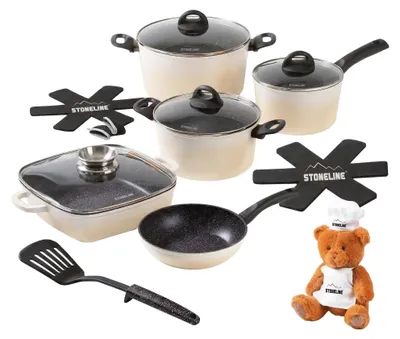 Produktbild von STONELINE® Kochgeschirr-Set 15-teilig 18/20/24 | mit Deckeln - Creme