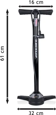 Produktbild von Dunlop Fahrradpumpe mit Manometer Luftpumpe Fahrrad für Dunlop-, Schrader- und Französisches Ventil - Standluftpumpe inkl. Adapter für Wasserspielzeug und Bälle - Roller- und Autoreifen