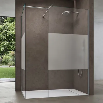 Image de doporro Pare Douche Cabine de Douche 80x120 cm Paroi de Douche avec 2 Éléments Fixes en Verre de Sécurité 8mm ESG Transparent et Bande Opaque Revêtement NANO Bremen01MS-T