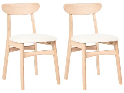 Produktbild von BELIANI Esszimmerstuhl 2er Set Hellbraun u. Hellbeige Gummibaumholz mit Polstersitz ohne Armlehnen Retro Design Holzstuhl Stuhl für Esszimmer Küche