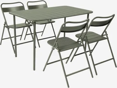 Immagine prodotto di Set tavolo da giardino bistrot in acciaio con 4 sedie pieghevoli, 120cm, Verde kaki