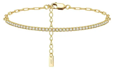 Produktbild von Glimmence – 925 Silber Armband mit Tennisdesign & Paperclip-Kette – Vergoldet