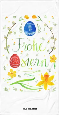 Produktbild von Mr. & Mrs. Panda Badehandtuch Ostern Frohe Ostern - Weiß - Geschenk, Handtuch, Osterblume, Strandlaken, Osterei, Ostergrüße, Strandtuch, Duschhandtuch, Frottee-Handtuch