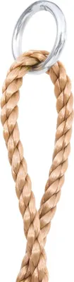 A close-up of a rope loop attached to a metal ring.