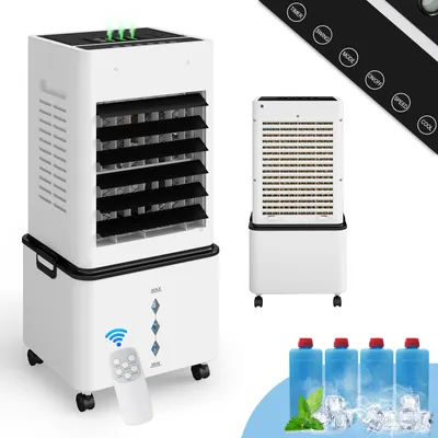 Image de Refroidisseur d'air Puluomis 10 L avec 3 buses de pulvérisation et éclairage LED, ventilateur 3-en-1 avec télécommande, 3 modes, 6 vitesses, minuterie 24 h, climatiseurs portables