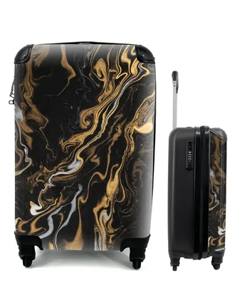 Produktbild von MuchoWow® Koffer Handgepäck Trolley Rollkoffer Kleine Reisekoffer mit 4 Rollen - Marmor - Silber - Gold - Abstrakt - Cabin Size < 55x40x23 cm & 55x40x20 cm - Fotokoffer - Kabinenkoffer - Boardgepäck - Reise-Box - Reisekoffer - Reisegepäck - Koffer mit Bild - Trolley für Kinder
