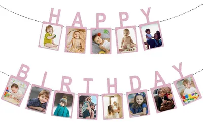Produktbild von Geburtstag Girlande Fotogirlande Happy Birthday Rosa 13,3 x 17,3 cm Karton