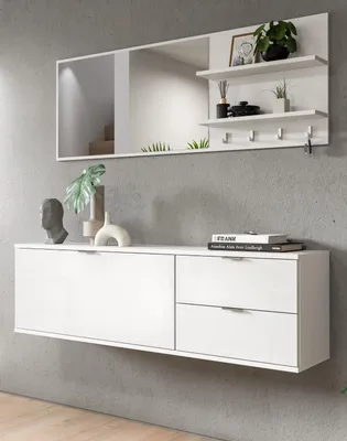 Produktbild von Garderobe Set 4-teilig "SystemX" in weiß Hochglanz Garderobenkombination 144 cm