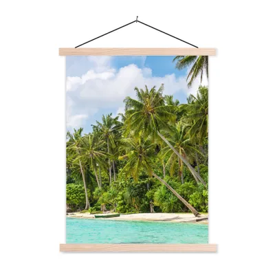 Produktbild von MuchoWow® Textilposter Palme - Meer - Tropisch 120x160 cm mit holzfarbenen Rahmen - Plakatkarton