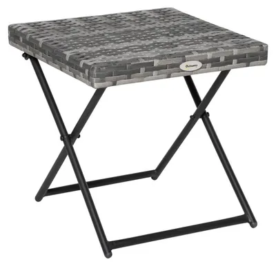 Produktbild von Klappbarer Gartentisch aus Polyrattan – Couchtisch & Beistelltisch mit Metallgestell, 40x40x40cm, kleiner Terrassentisch für Balkon & Terrasse, Grau