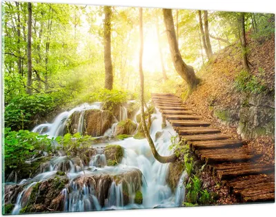 Produktbild von Bilder auf glas - Park Wasserfall Wasser - 120x80cm - Glasbilder - Wandbilder - Kunstdruck - zum Aufhängen bereit - Wanddekoration aus Glas - Glas Bilder - Wandbild auf Glas - GAA120x80-3639