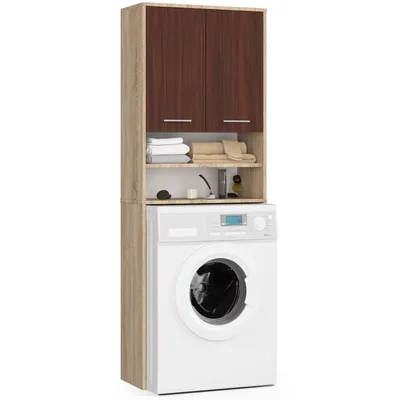 Obrázok produktu pre Kúpeľňová skrinka nad práčku: dvoje dvierok, štyri police, farba: dub sonoma | wenge, rozmery nábytku: Š: 64 cm, V: 180 cm, H: 30 cm