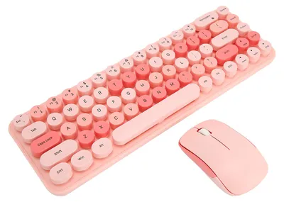 Obrázek produktu pro Bezdrátová herní klávesnice a myš USB 2,4 GHz, 68 kláves, nízká spotřeba, retro styl, roztomilý design, z ABS, pro PC, růžová a další barvy