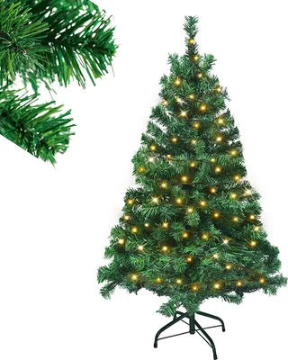 Produktbild von LZQ LED 120CM Künstlicher Weihnachtsbaum Tannenbaum Grün PVC Nadeln Dekobaum für Weihnachten-Dekoration mit Lichterkette