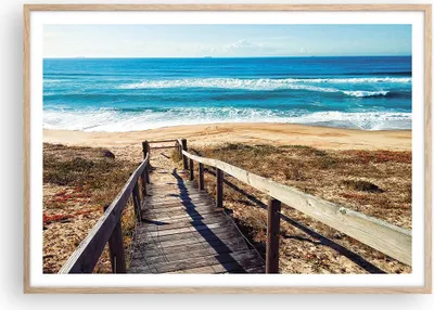 Produktbild von Gerahmtes Poster - Rahmen in heller Eiche - Meer Strand Eintritt - 100x70 cm - Wand Bild - Wanddeko - Wandbilder - Wandposter - Bilderrahmen - Bilder - Kunstdruck - Wandbild - P2NAA100x70-4359