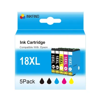 Produktbild von INKFIND 18XL Tintenpatrone für Epson18 Epson1811 T1812 T1813 T1814 Epson18XL Multipack 5 Stück (2 Schwarz + 1 x Cyan, 1 x Magenta, 1 x Gelb)