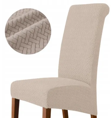 Produktbild von Stuhlhusse XL Beige Jacquard - Stretch Bezug - Elastic Stuhlbezug - Waschbar