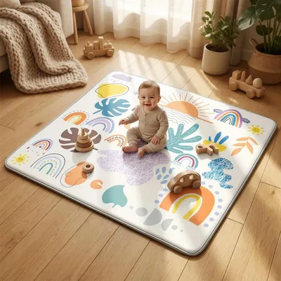 Immagine prodotto di Tappetino da gioco per neonati - Tappetino per gattonare - Cotone - 127 x 127 cm - Spessore 0,5–1 cm - Per bambini da 1 a 2 anni - Multicolore