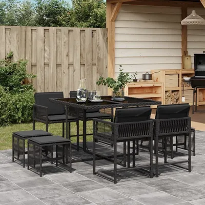 Produktbild von Möbel 9-tlg. Garten-Essgruppe mit Kissen Schwarz Poly Rattan - Sitzgruppe 3211495