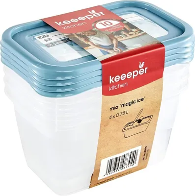 Produktbild von keeeper Gefrierdosen-Set 4x 0,75 Liter Mia Magic Ice, rechteckig, Kunststoff (PP) BPA-frei, wiederbeschreibbarer Deckel, tiefkühl- & spülmaschinengeeignet, -20°C bis +100°C, nestbar, stapelbar, mit Eck-Lasche