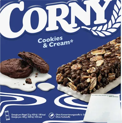 Produktbild von Corny Cookies & Cream 6 Riegel (138g Packung) + usy Block