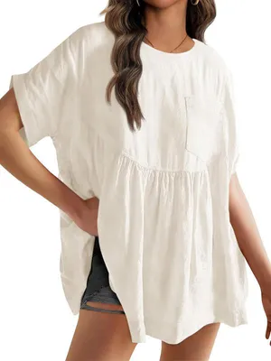 Produktbild von Lässiges, lockeres Sommer-Top für Damen mit Rüschen und Taillenband,Größe:M