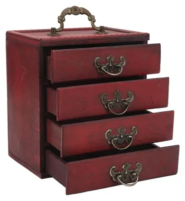 Produktbild von Vintage Holz Schmuckbox mit 4 Schubladen