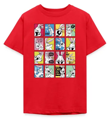 Produktbild von Spreadshirt Looney Tunes Bugs Bunny Kacheln Teenager T-Shirt, 134/146 (9-11 Jahre), Rot