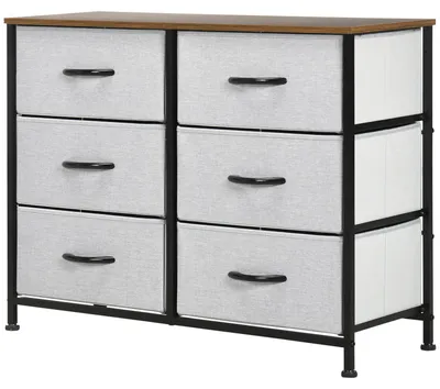 Produktbild von HOMCOM Kommode Schubladenschrank Sideboard mit 6 klappbaren Stoffschubladen Grau