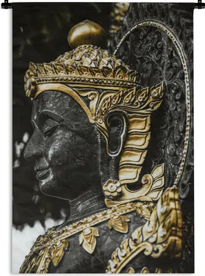 Produktbild von MuchoWow® Wandteppich Wandbehang Buddha - Gesicht - Gold 90x135 cm Tapisserie Dekoration Wandtuch - Baumwolle - Wandskulptur