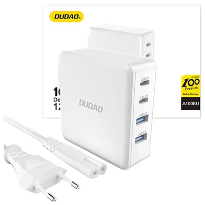 Produktbild von DUDAO Adapter GAN 100W Type Cx2+ 2xUSB White Universal AC Fast charging Indoor