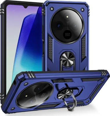 Produktbild von Schutzhülle für Xiaomi Redmi 14C Dual Layer Robust Militäre Fallschutz Hülle mit Ringhalterung Ständer Blau