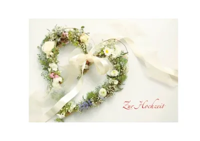 Produktbild von DeCoArt... 2 Glückwunschkarten Hochzeit grünes Herz natürlich Herz aus Blumen Zur Hochzeit