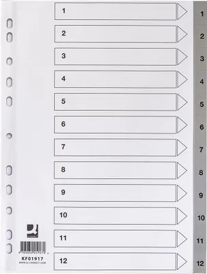 Produktbild von Q-CONNECT KF01917 Zahlenregister - 1 - 12, PP, A4, 12 Blatt + Indexblatt, grau