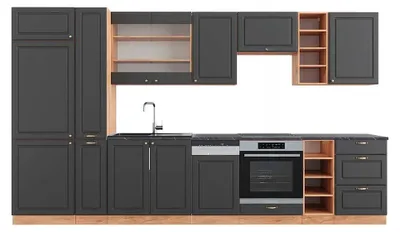 Produktbild von Küchenzeile Vicco Fame-Line Anthrazit Landhaus/Goldkraft Eiche 355 cm , AP Anthrazit, Model 49314