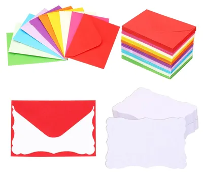 Produktbild von Solidchoice – Mini-Umschläge in verschiedenen Farben mit weißen Karten, Set mit 200 Stück