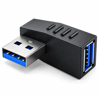 Produktbild von I28 USB 3.0 Verlängerungskabel 90° links gewinkelt, USB-A Stecker auf Buchse, High Speed Datenkabel Winkeladapter für PC Laptop TV Festplatte
