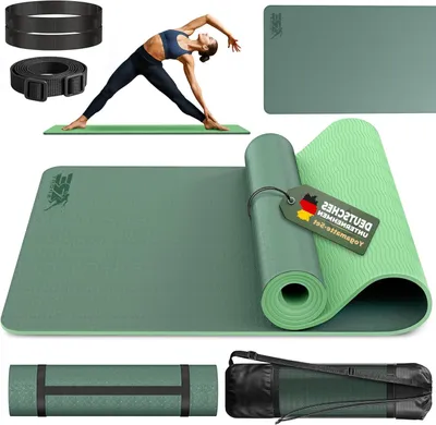 Obrázok produktu pre Podložka na jogu – fitness podložka – gymnastická podložka – pre pohodlné cvičenie – protišmyková – šetrná k pokožke – 183 x 61 cm – tmavozelená, limetková