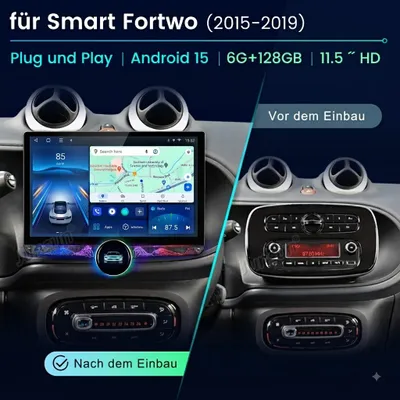 Zdjęcie produktu dla Radio samochodowe Android 15 z ekranem 11,5 cala, pamięcią 2+32 G, obsługą Carplay, GPS, Wi-Fi, Bluetooth, DAB+, sterowaniem z kierownicy (SWC), portem USB i procesorem DSP, przeznaczone do samochodów Mercedes Benz Smart Forfour Fortwo 453, modele z lat 2015-2019