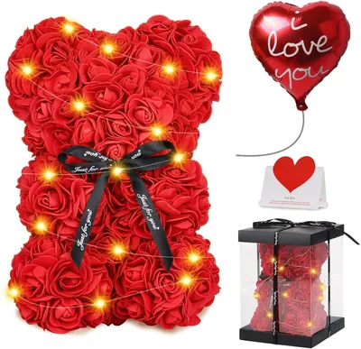 Rosenbär 25 cm mit Geschenkbox und Karte, Valentinstag