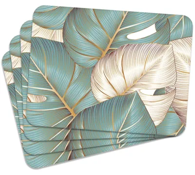 Produktbild von MG Design Set aus 4 Kork-Platzsets - Golden Monstera - 30 x 40 cm - hitzebeständig & abwischbar, mit Korkrückseite