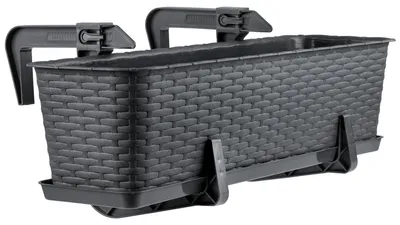 Produktbild von KADAX Balkontopf mit Untersatz "Frette", Balkonkasten mit Wasser Öffnungen, 60cm, Anthrazit