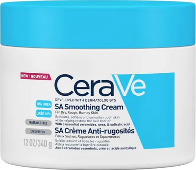 Produktbild von CeraVe SA Smoothing Cream, 340 g, Feuchtigkeitsspendend, Schutz, Glättend, Weichmachend, trockene Haut, Raue Haut, 24 h, AQUA / WATER, UREA, CETYL ALCOHOL, GLYCERYL STEARATE SE, CETEARYL, ALCOHOL, NIACINAMIDE,..., 1 Stück(e)